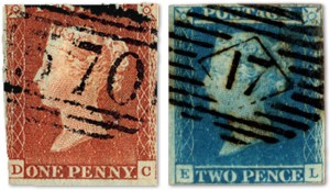 The 1841 Penny Red and Twopenny Blue