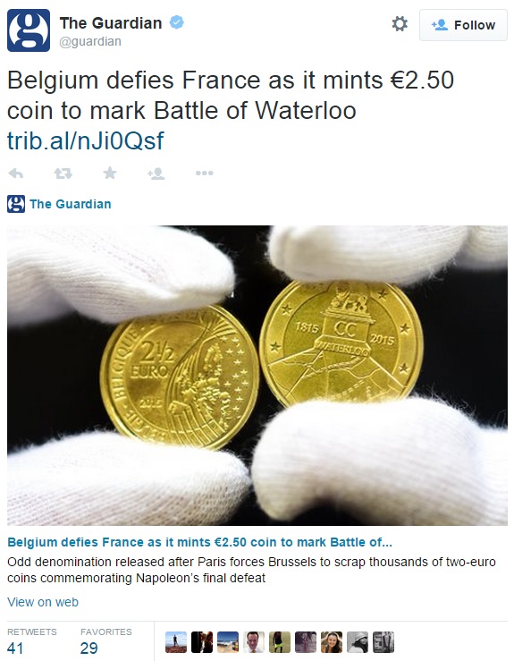 tweet - Battle of Waterloo commemorative issued… by France!