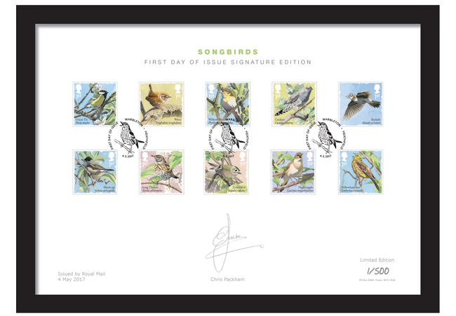 songbirds a4 framed - As Royal Mail's new Songbird stamps hit the right note with collectors, BBC's Chris Packham signs for Westminster...