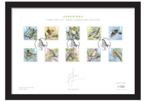 songbirds a4 framed - As Royal Mail's new Songbird stamps hit the right note with collectors, BBC's Chris Packham signs for Westminster...